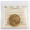 Canada 1913 $10 Gold ICCS Certified AU-50