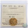 Newfoundland $2 1872 Gold ICCS Certified EF-40