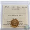 Newfoundland $2 1881 Gold ICCS Certified AU-58