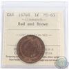 1-cent 1876H ICCS Certified MS-63 Red & Brown