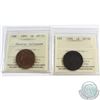 1-cent 1892 Obverse 3 ICCS Certified AU-55 (cleaned) & 1896 Canada 1-cent ICCS Certified AU-50. 2pcs