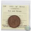 Image 1 : 1-cent 1893 ICCS Certified MS-63 Red & Brown.  A soft light brown coin with lots of underlying red l