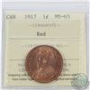 Image 1 : 1-cent 1917 ICCS Certified MS-65 Red. Vibrant Red coin with exceptional Luster.