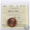 Image 1 : 1-cent 1920 Small ICCS Certified MS-65 Red. Tied for 2nd Highest Grade by ICCS  (LOW POP!) This coin