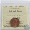 Image 1 : 1-cent 1931 ICCS Certified MS-63 Red & Brown. This coin shows more Red with plenty of luster through