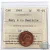Image 1 : 1-cent 1949 A to Denticle ICCS Certified MS-64 Red