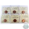 1-cent 1956 Cameo, 1960, 1962, 1963, 1964 & 1966 ICCS Certified PL-66 Heavy Cameo. 6pcs