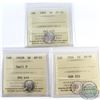 5-cent 1902, 1902H small H & 1906 ICCS Certified AU-55. 3pcs