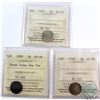 5-cent 1905 AU-58, 1909 Round Leaves; Bow Tie AU-50 & 1916 AU-58 ICCS Certified. 3pcs
