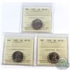 5-cent 1923, 1927 & 1928 ICCS Certified AU-55. 3pcs