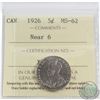 Image 1 : 5-cent 1926 Near 6 ICCS Certified MS-62