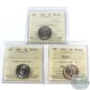 5-cent 1940, 1941 & 1942 Nickel ICCS Certified MS-63. 3pcs