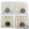 5-cent 1954 SF, 1955, 1956 & 1958 ICCS Certified MS-65. 4pcs