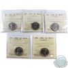 5-cent 1955, 1957, 1958, 1960 & 1961 ICCS Certified MS-65. 5pcs