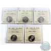5-cent 1963, 1965, 1966, 1967 & 1969 ICCS Certified PL-66 Heavy Cameo. 5pcs