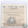 10-cent 1872H ICCS Certified AU-50