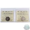 10-cent 1893 Flat Top 3 Obverse 5 & 6 ICCS Certified F-15. 2pcs