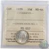 Image 1 : 10-cent 1939 ICCS Certified MS-64