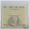 25-cent 1900 ICCS Certified AU-50. Full white coin with flashy mint luster throughout.