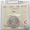 25-cent 1936 Bar ICCS Certified VF-30