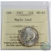 Image 1 : 25-cent 1947 Maple Leaf ICCS Certified MS-65