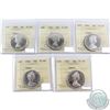 50-cent 1960, 1962, 1965, 1966 & 1967 ICCS Certified PL-66 Cameo. 5pcs