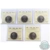 50-cent 1970, 1971, 1973, 1974 & 1976 ICCS Certified MS-65. 5pcs