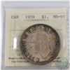 Image 1 : Silver $1 1939 ICCS Certified MS-65. A fully toned coin with hue of rose red and deep blues.