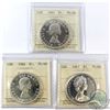 Silver $1 1961 Heavy Cameo, 1964 Cameo & 1967 Cameo ICCS Certified PL-66. 3pcs