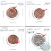 Off Centre Strike Errors Canada 1964 1-cent, 1969 1-cent, 1975 1-cent & 1973 25-cent. 4pcs