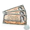 Image 1 : BC-42a.  Group lot of three in sequence 1954 Bank of Canada Modified Portrait $50, Beattie-Coyne, S/