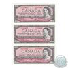 Image 1 : BC-44d.  Group lot of three in sequence 1954 Bank of Canada Modified Portrait $1000, Lawson-Bouey, S