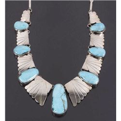 Signed Navajo Sterling & Turquoise Charm Necklace
