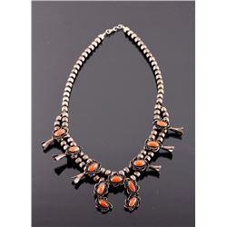 Navajo Sterling Silver Coral Squash Blossom