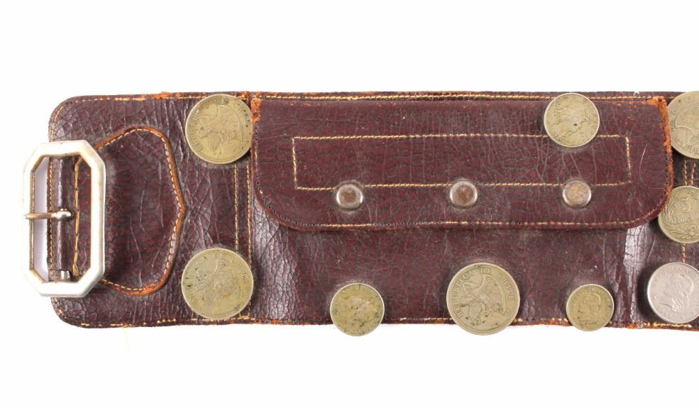 Antique Western Leather Silver Coin Money Belt