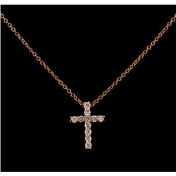0.30 ctw Diamond Cross Pendant With Chain - 14KT Rose Gold