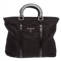 Prada Black Nylon Leather Trim Satchel Bag