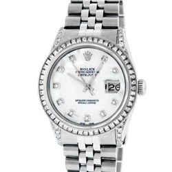 Rolex Mens Stainless Steel MOP Diamond Lugs Datejust Wristwatch