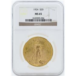 1924 $20 St. Gaudens Double Eagle Gold Coin NGC MS65