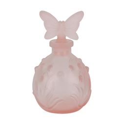Satin Frosted Pink Glass Perfume Bottle - Butterfly and Lily of the Valley Desig