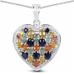 STERLING SILVER MULTI GENUINE STONE HEART PENDANT