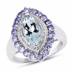 STERLING SILVER AQUAMARINE AND TANZANITE RING