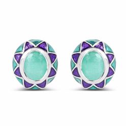 STERLING SILVER BRAZILIAN SAKOTA EMERALD AND ENAMEL EARRING