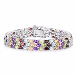 STERLING SILVER MULTI STONE TRIPLE ROW BRACELET