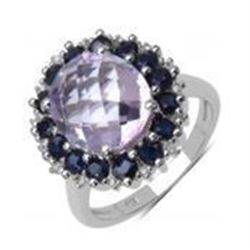 STERLING SILVER PINK AMETHYST  AND SAPPHIRE RING