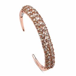 STERLING SILVER MORGANITE AND DIAMOND BANGLE BRACELET