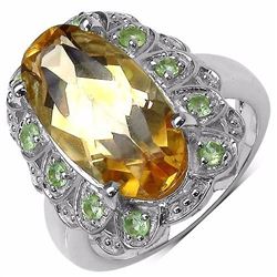 STERLING SILVER CITRINE AND PERIDOT RING