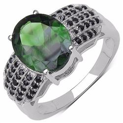 STERLING SILVER CHROME DIOPSIDE AND BLACK SPINEL RING