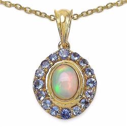 STERLING SILVER ETHIOPIAN OPAL AND TANZANITE PENDANT