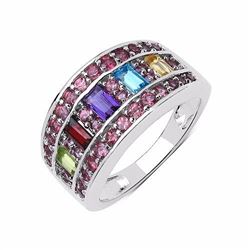 STERLING SILVER MULTI STONE BAGUETTE RING